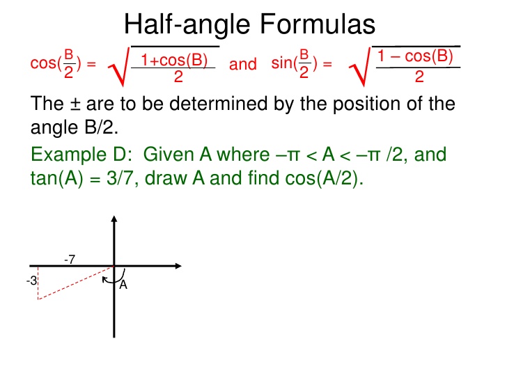 double angle and half angle formulas
